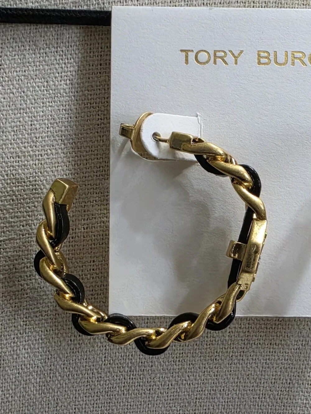 Tory Burch Black Marion Woven Hoop Earrings